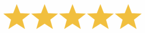 Five yellow stars in a row on a light background, representing a five-star rating.