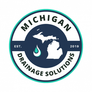 Circular logo for Michigan Drainage Solutions featuring the state outline, a water droplet, and the text "Est. 2019.